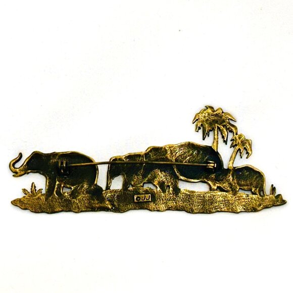 Vintage JJ (Jonette Jewelry) Brass Tone Jungle Elephant Scene - 4.25" x 1.75" - Picture 4 of 5